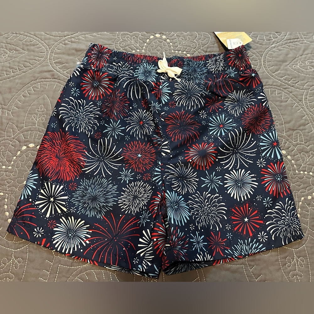 Thereabouts Boys Navy Fireworks Fun Swim Trunks NWT Size XS 6/7